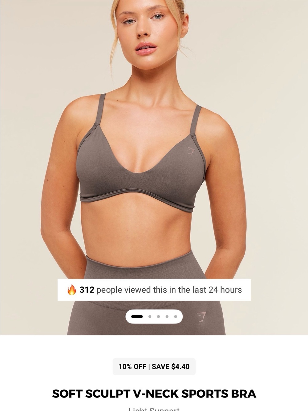 Gymshark Soft Sculpt V-Neck Sports Bra — Taupe